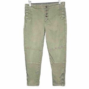 Kancan Pants Womens 31 Green‎ Moto Button Fly Snap Pocket Zipper Ankle High Rise